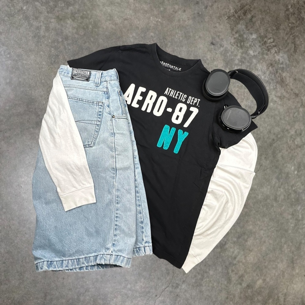 Aeropostale Athletic Dept Aero-87 NY Graphic T-Shirt Black Mens Large Y2K 0374